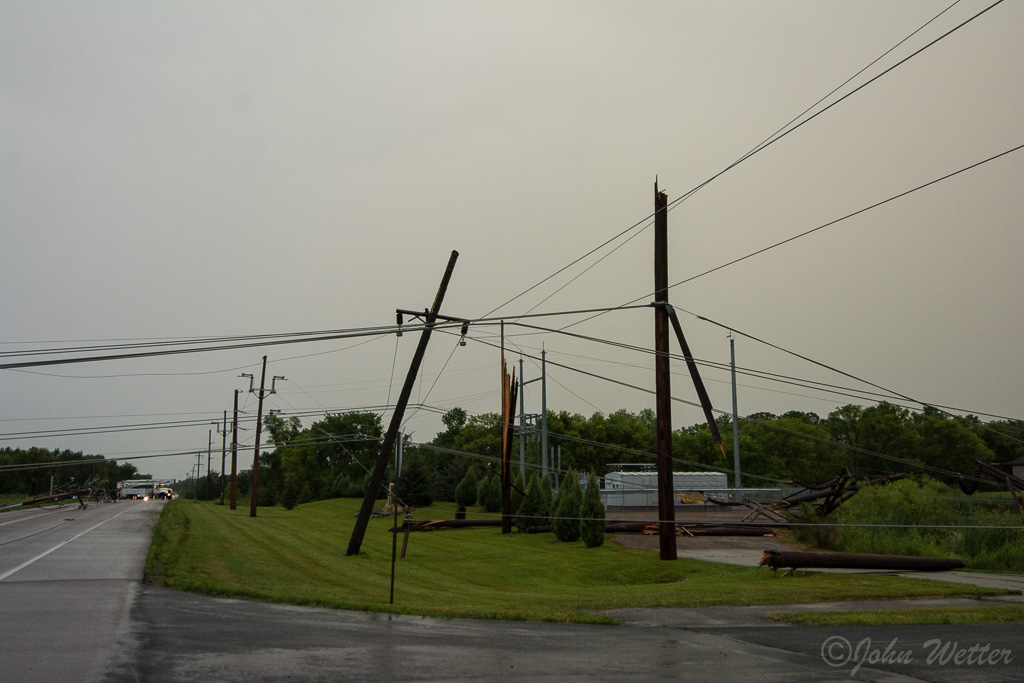High tension power transmission lines down in rural Rogers, MN.  Several miles of this major line went down.
